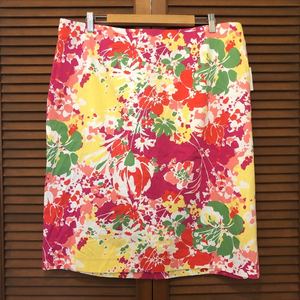 Talbots plus size bright colored floral summer pencil skirt NWT 20W